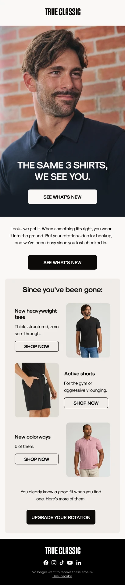 True Classic winback email design